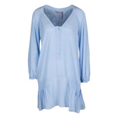Ermanno Scervino Powder Blue Silk Pintuck Detail Long Sleeve Tunic M