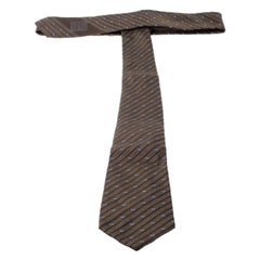 Lanvin Vintage Brown Diagonal Striped Embroidered Traditional Silk Tie