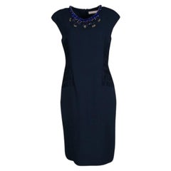 Matthew Williamson Blue Smocked Waist Detail Embellished Neck Sleeveless Dress M