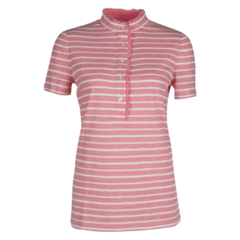 Tory Burch Camiseta de punto a rayas rosa y blanca con detalle de volantes S en venta