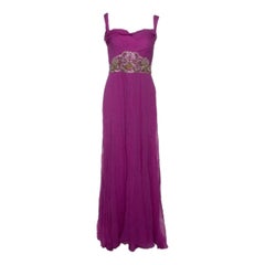 Notte By Marchesa Magenta Embellished Chiffon Draped Grecian Gown S