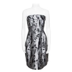 CH Carolina Herrera Silver and Black Floral Jacquard Strapless Dress S