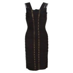 Herve Leger Black Metal Chain Link Detail Bandage Gemma Dress M