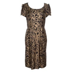 Temperley London Brown and Black Printed Silk Short Sleeve Dress M