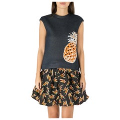 MSGM Indigo Blue Cotton Knit Pineapple Applique Sleeveless Sweatshirt S