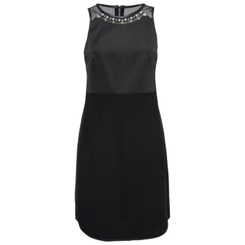 Rebecca Taylor Vestido negro de neopreno y malla con escote adornado S en venta