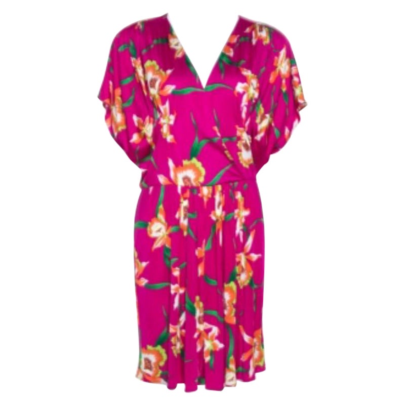 Dior Fuschia Floral Printed Silk Mini Dress L in vendita