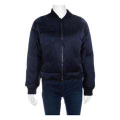 Diane Von Furstenberg Navy Blue Satin Alexander Bomber Jacket XS