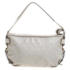 Dkny Ivory Signature Fabric and Leather Shoulder Bag