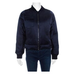 Diane Von Furstenberg Navy Blue Satin Alexander Bomber Jacket XS