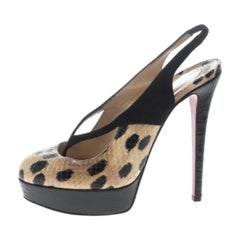 Christian Louboutin Beige Animal Print Suede Stringita Platform Sandals Size 38