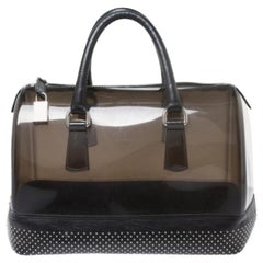Furla Black PVC and Leather Studded Candy Satchel