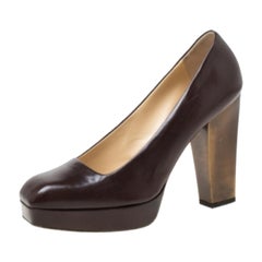 Saint Laurent Paris Bombas de plataforma de cuero marrón Talla 37.5