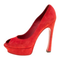 Saint Laurent Palais escarpins à bout ouvert en daim rouge taille 40
