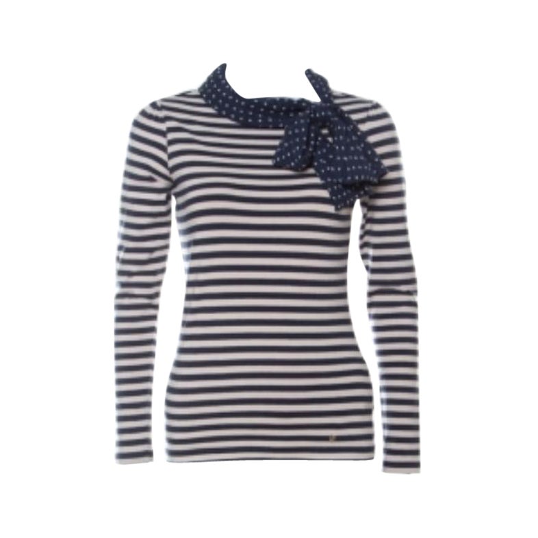 CH Carolina Herrera Blue and Beige Striped Cotton Jersey Necktie Detail Top XS en venta