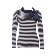 CH Carolina Herrera Blue and Beige Striped Cotton Jersey Necktie Detail Top XS