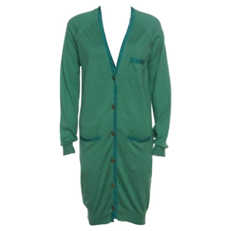 Lanvin Verde Mezcla de Cachemira Chaqueta Larga con Botones Delanteros S en venta