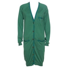 Lanvin Green Cashmere Blend Raglan Sleeve Button Front Long Cardigan S