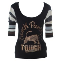 GF Ferre Black Panther Print Jersey Scoop Neck Top S