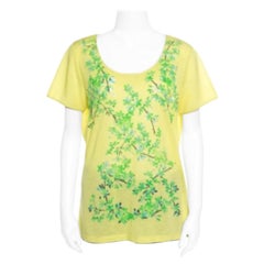 Balenciaga Yellow and Green Floral Cutout Printed T-Shirt M
