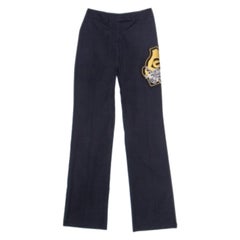 GF Ferre Navy Blue Cotton Crest Applique Detail Straight Fit Trousers S