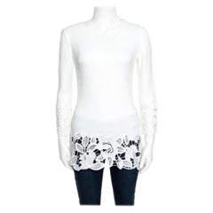 Ermanno Scervino Off White Floral Lace Trim Detail Long Sleeve Top S