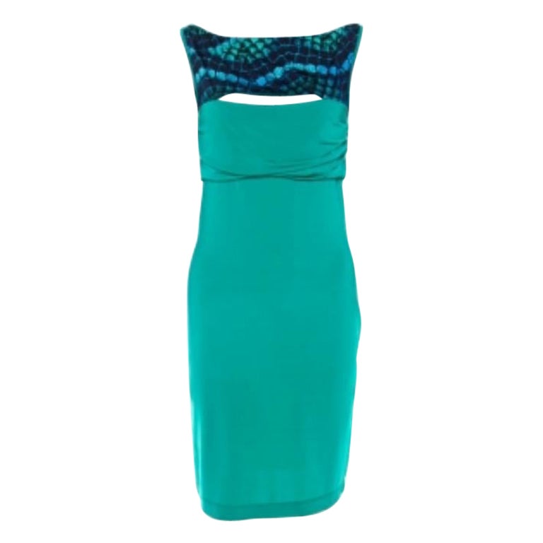 Just Cavalli Stretch Knit Snakeskin Print Cut Out Yoke Detail Sleeveless Dress L im Angebot
