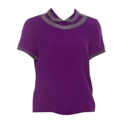 Isabel Marant Purple Silk Embellished Collar Half Sleeve Top L
