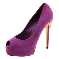 Enio Silla For Le Silla Suede Open Toe Crystal Heel Platform Pumps Size 37