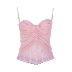 Ermanno Scervino Pink Pleated Silk Frayed Detail Ruffled Corset Top M