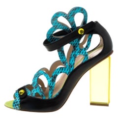 Nicholas Kirkwood Laser Cut Python Leather Mirror Block Heels Sandals Size 39