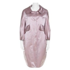 Paule Ka Beige Satin Three Quarter Sleeve Button Front Coat M
