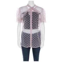 Red Valentino Pale Pink Tulle Bow Tie Detail Sheer Blouse L