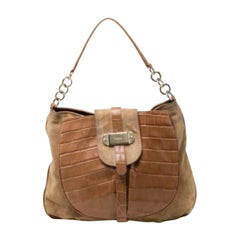 Furla Tan Suede and Croc Embossed Leather Hobo