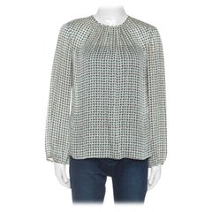 CH Carolina Herrera Cream Geometric Print Silk Blouse M