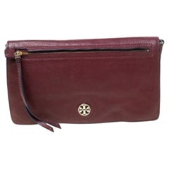 Tory Burch Burgundy Leather Flap Pocket Crossbody Bag