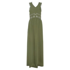 Tory Burch Green Crepe Embellished Luisa Sleeveless Gown M