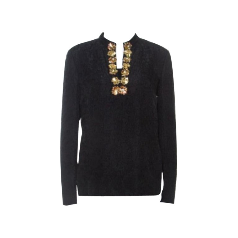 Tory Burch - Top a tunica in seta goffrata nera - M. I. in vendita
