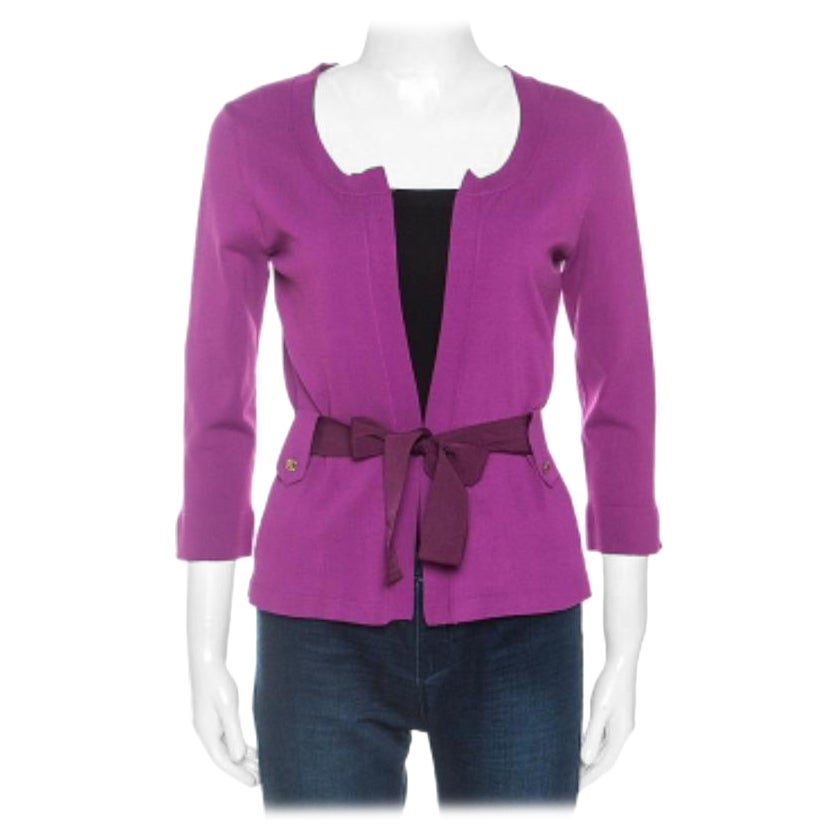 CH Carolina Herrera Purple Stretch Knit Belted Cardigan XS