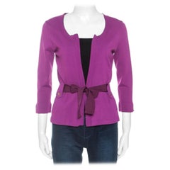 CH Carolina Herrera Purple Stretch Knit Belted Cardigan XS