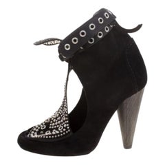 Isabel Marant Black Suede Mossa Studded Cutout Ankle Boots Size 39