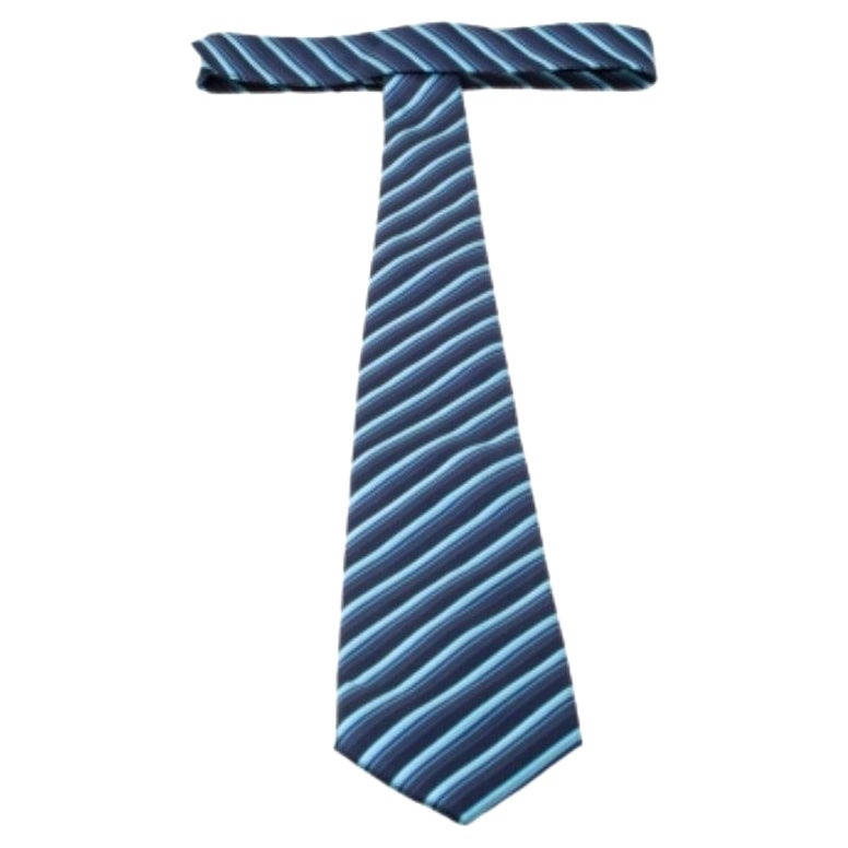 Lanvin Blue Diagonal Striped Silk Traditional Tie