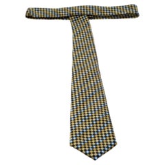 Lanvin Yellow and Blue Diagonal Checkered Silk Tie