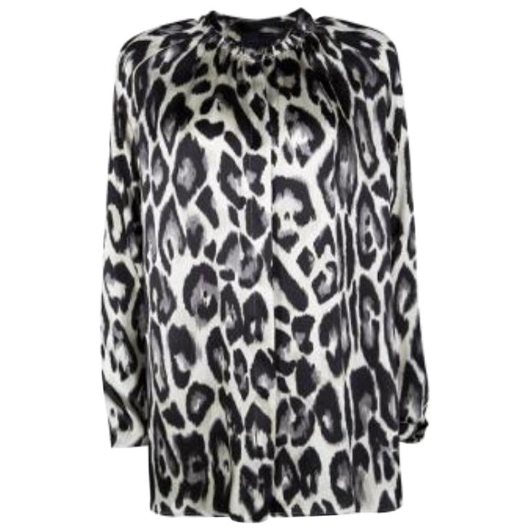 Lanvin Blusa de seda de manga larga con estampado de leopardo multicolor S en venta