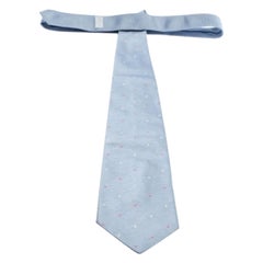 Lanvin Baby Blue Embroidery Detail Silk Jacquard Traditional Tie