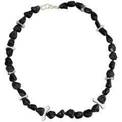 Natural Black Lava Nugget and Sterling Silver Necklace with Spider Enhancer Pin 10
