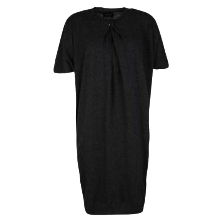 Lanvin Hiver'10 Grau Wolle Kurzarm Drapiertes Kleid S