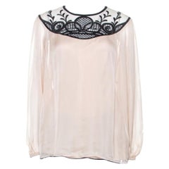 Temperley Pale Pink Chiffon Contrast Embroidery Detail Blouse L