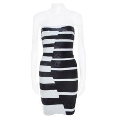 Hervé Leger Black and White Sequined Piano Strapless Cocktail Dress XS