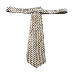 Lanvin Brown and Blue Abstract Print Silk Tie